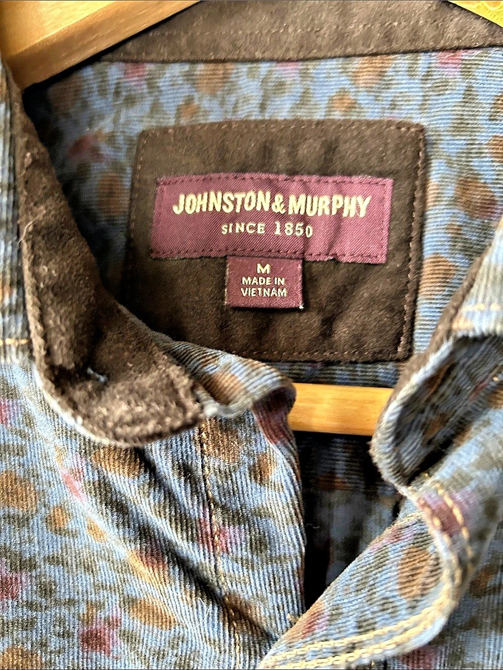 Johnston & Murphy Textured Corduroy Shirt Floral Blue & Multicolor Medium - Picture 4 of 4